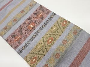 横段に花鳥・花唐草模様織出し名古屋帯